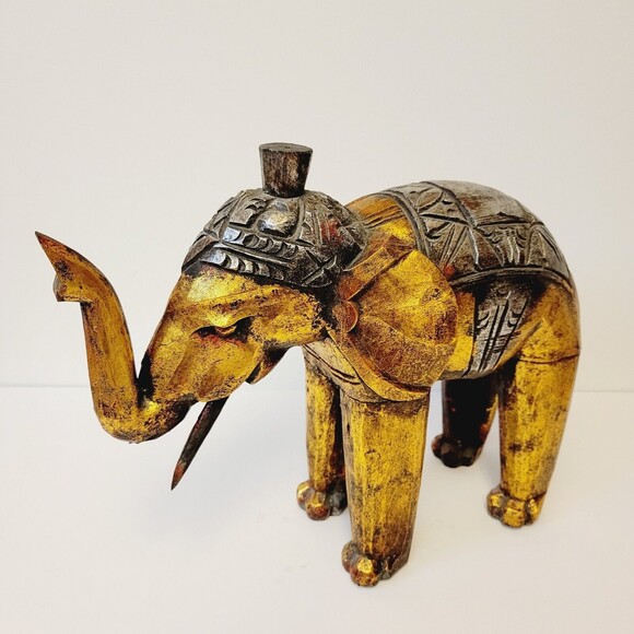 Wooden Handmade Hand Carving And Painting Elephant - Picture 2 of 12